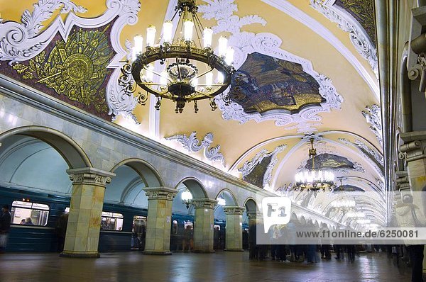 Interior of Komsomolskaya Metro Station  Moscow  Russia  Europe