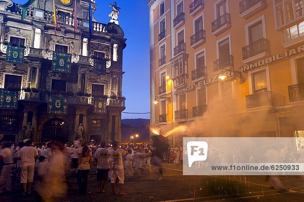 El Toro de Fuego (Firework Bull Run)  San Fermin festival  Pamplona  Navarra (Navarre)  Spain  Europe