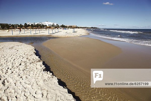 Beach scene in the tourist zone on the Mediterranean Sea  Sousse  Gulf of Hammamet  Tunisia  North Africa  Africa