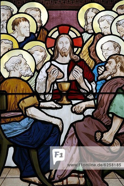 Stained glass depicting the Last Supper at Saint-HonorŽ d'Eylau church  Paris  Ile de France  France  Europe