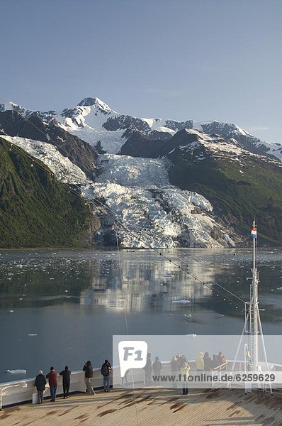 Passengers on cruise ship viewing the Vasser Glacier  College Fjord  Inside Passage  Alaska  United States of America  North America