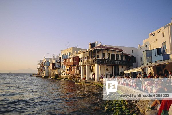 Little Venice in the Alefkandra district of Mykonos Town  Mykonos  Cyclades Islands  Greece  Europe