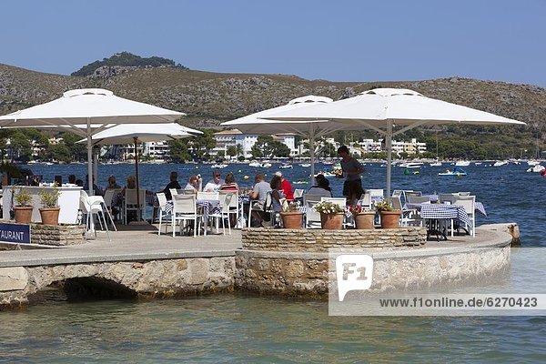 Waterfront restaurant  Port de Pollenca (Puerto Pollensa)  Mallorca (Majorca)  Balearic Islands  Spain  Mediterranean  Europe