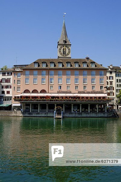 Flussufer Ufer Europa Stadt Ansicht alt Schweiz Zürich