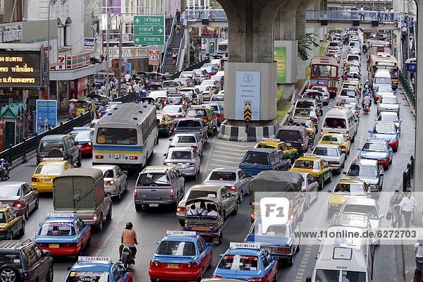 Traffic chaos in Bangkok  Thailand  Southeast Asia  Asia