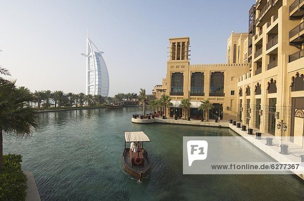 Madinat Jumeirah Hotel and Burj Al Arab beyond  Dubai  United Arab Emirates  Middle East