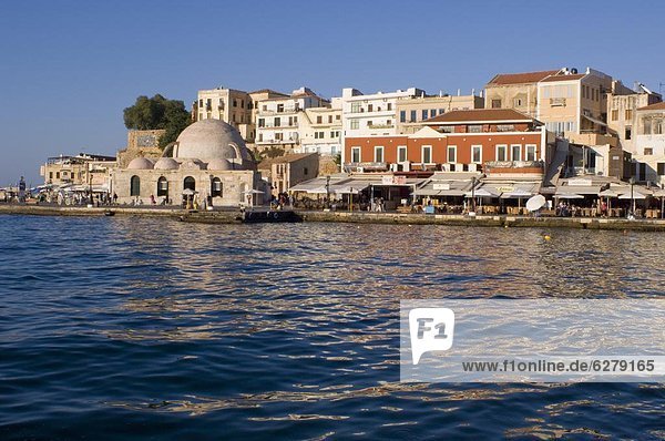 Anschnitt  Hafen  Europa  Stadt  Ansicht  Chania  Kreta  Griechenland  Moschee  alt
