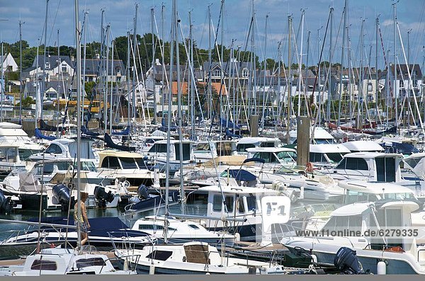 Yachts moored in harbour of Trinite sur Mer  Morbihan  Brittany  France  Europe