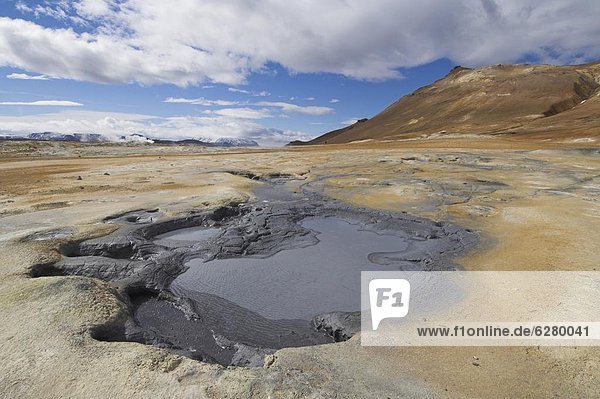 Hot pools and boiling mud at Namaskard thermal area  Hverarond  near Lake Myvatn  North area  Iceland  Polar Regions