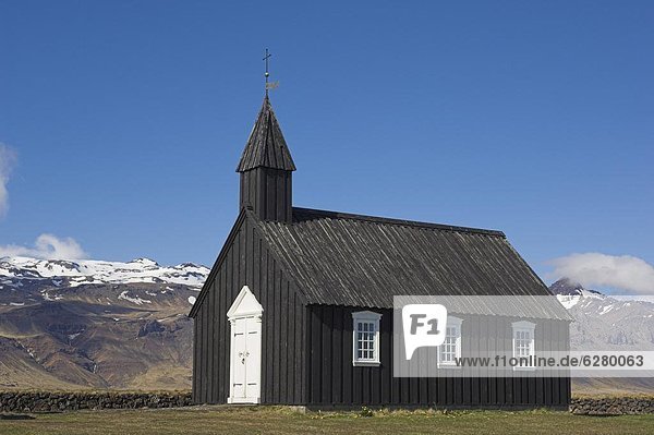 Black timber church at Budir  Snaefellsnes Peninsula  North West area  Iceland  Polar Regions