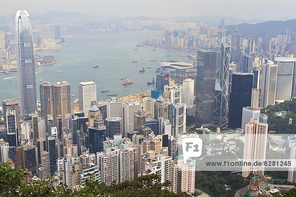 hoch  oben  Skyline  Skylines  Hafen  Insel  Ansicht  China  Asien  Hongkong