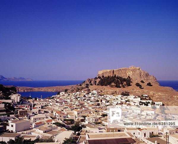 Europa Großstadt Ansicht Dodekanes Akropolis Ägäisches Meer Ägäis Griechenland Lindos Rhodos
