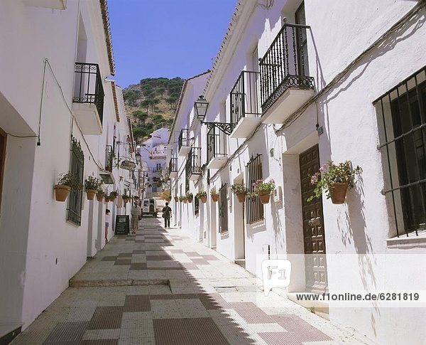 Street in the white hill village of Mijas  Costa del Sol  Andalucia (Andalusia)  Spain  Europe