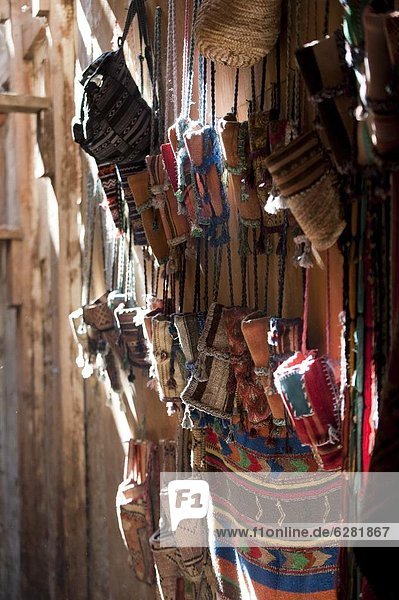 Traditional Moroccan wallets  street market  Fez  Morocco  North Africa  Africa