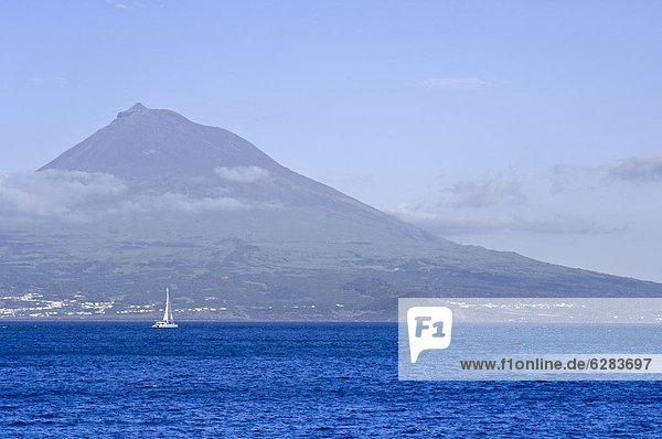 Mount Pico seen from waterfront of Horta  Faial  Azores  Portugal  Atlantic  Europe