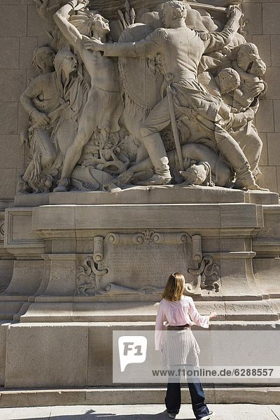 Bas relief sculpture depicting the city's early history  Michigan Avenue Bridge  Chicago  Illinois  United States of America  North America