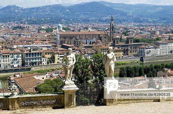 Panoramic view over River Arno and Florence from the Bardini Gardens  Bardini Garden  Florence (Firenze)  Tuscany  Italy  Europe