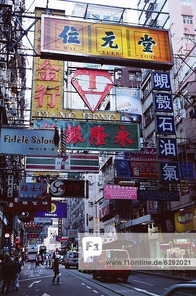 Street scene with signs  Causeway Bay  Hong Kong Island  Hong Kong  China  Asia