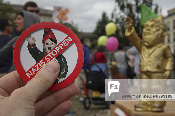 Garden gnome campaign against Nazis organised by the SPD youth organisation Jusos young socialists protest against a rally by the neo-Nazi party NPD Potsdam Brandenburg Germany Europe