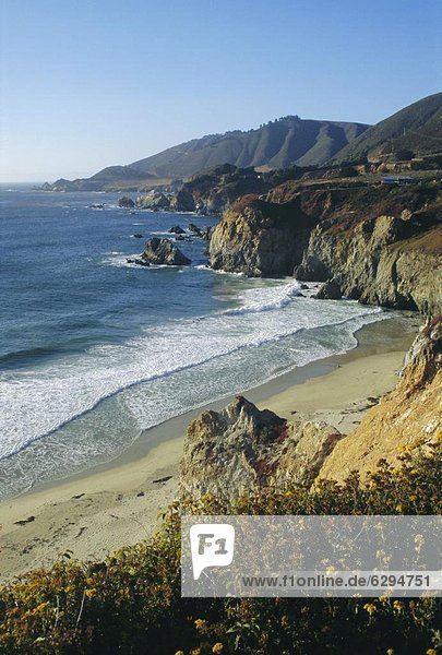 Ninety miles of rugged coast along Highway 1  view towards Monterey Peninsula  Big Sur  California  USA