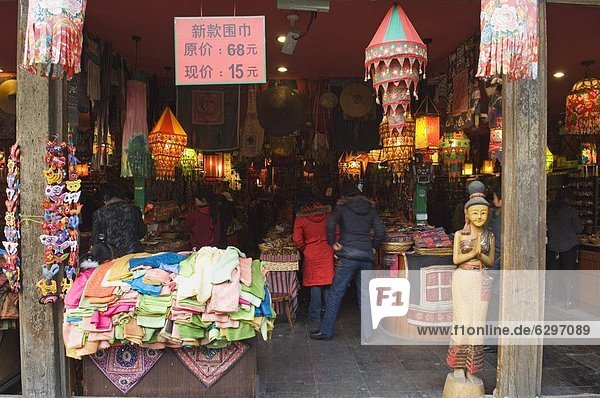 A souvenir shop on Qinghefang Old Street in Wushan district of Hangzhou  Zhejiang Province  China  Asia