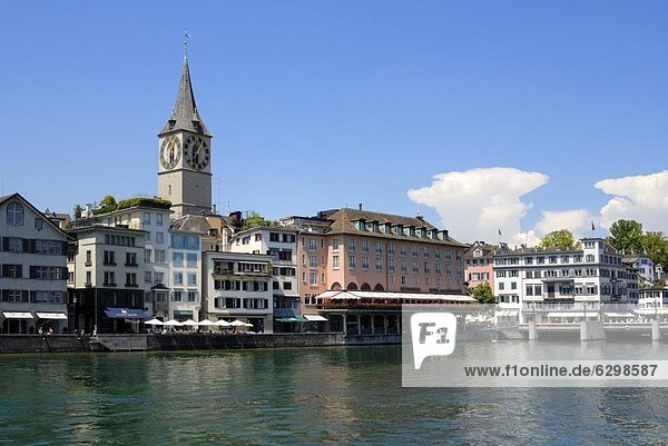 Flussufer  Ufer  Europa  Stadt  Ansicht  alt  Schweiz  Zürich