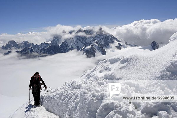 Mountaineer and climber  Mont Blanc range  French Alps  France  Europe