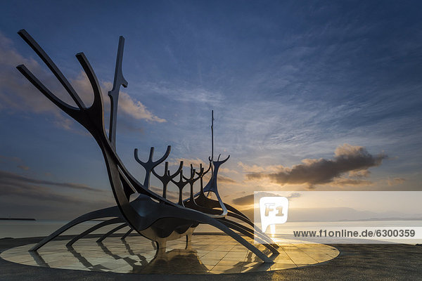 Sculpture of a Viking ship  Sun Voyager or SÛlfar  Reykjavik  Iceland  Europe  PublicGround
