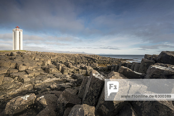 K·lfshamar or K·lfshamarsviti Lighthouse basalt rocks Skagi Peninsula Nor_urland vestra Northwest Iceland Iceland Europe