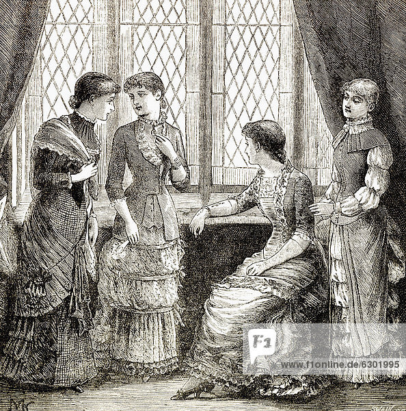 Historische Zeichnung aus England  19. Jahrhundert  Damenmode um 1880