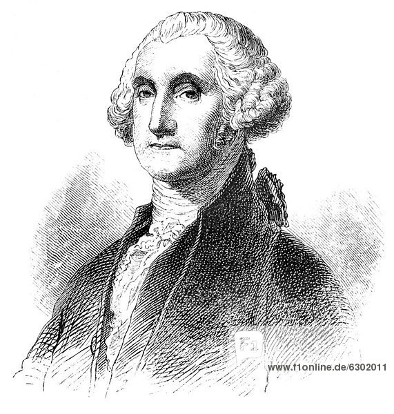 Historische Zeichnung aus dem 19. Jahrhundert  Portrait von George Washington  1732 - 1799  der erste Präsident der Vereinigten Staaten von Amerika