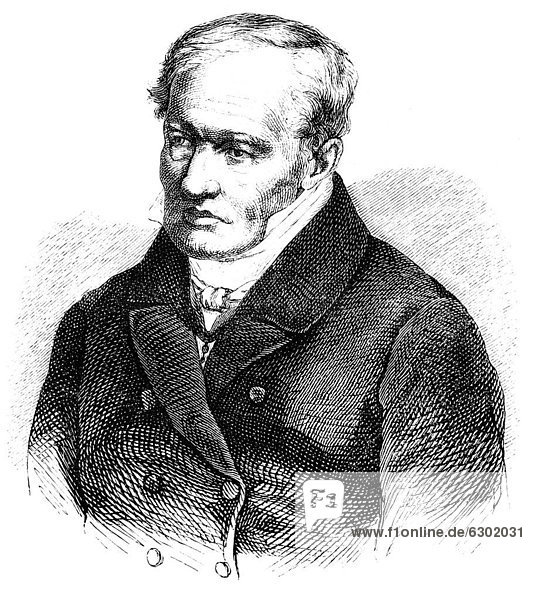 Historische Zeichnung aus dem 19. Jahrhundert  Portrait von Friedrich Wilhelm Heinrich Alexander von Humboldt  1769 - 1859  ein deutscher Naturforscher