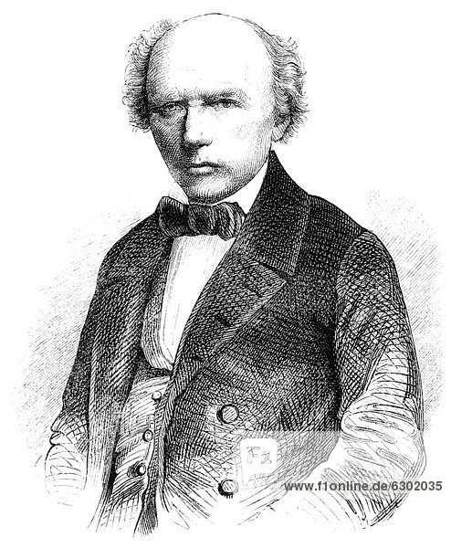 Historische Zeichnung aus dem 19. Jahrhundert  Portrait von Johann Ludwig Uhland  1787 - 1862  ein deutscher Dichter  Literaturwissenschaftler  Jurist und Politiker