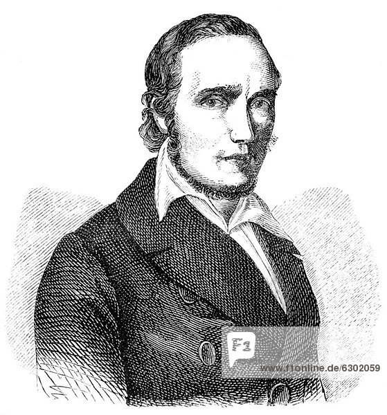 Historische Zeichnung aus dem 19. Jahrhundert  Portrait von Franz Sylvester Jordan  1792 - 1861  ein deutscher Jurist und Politiker