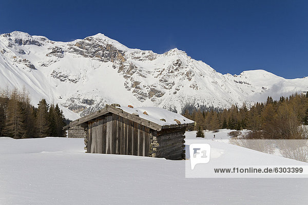 Verschneite Berghütte  Brenner Berge  Tirol  Österreich  Europa
