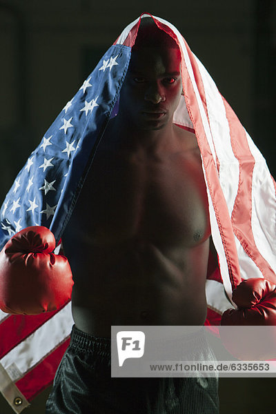 Boxer wearing American flag