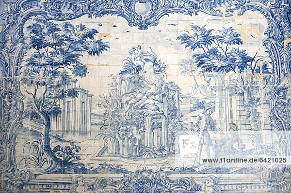 Azulejos in the cloister of The Royal Palace (Palcio Nacional de Sintra) in Sintra near Lisbon  UNESCO World Heritage Site  Portugal  Europe