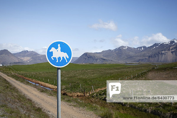 Bridleway  traffic sign  Hoefn  Iceland  Europe