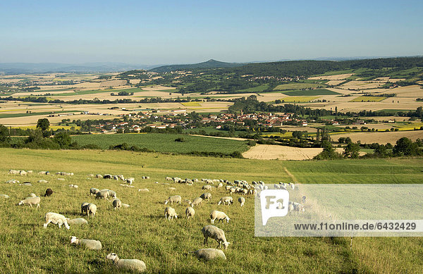 Landschaft des Lembronnais mit dem Dorf Mareugheol  Auvergne  Frankreich  Europa
