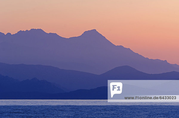 Frankreich Europa Berg Sonnenuntergang Silhouette Korsika