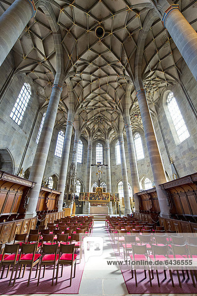 Interior view of the Church of St. Michael  a Protestant parish church  high altar  Schwaebisch Hall  Hohenlohe region  Baden-Wuerttemberg  Germany  Europe