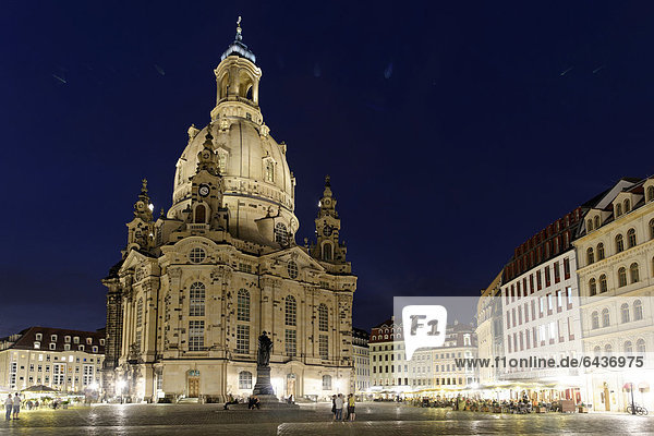 Frauenkirche  Church of Our Lady  at night  Dresden  Saxony  Germany  Europe
