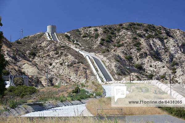 Water transported from Owens Valley through the Los Angeles Aqueduct enters Los Angeles at The Cascades  Sylmar  California  USA