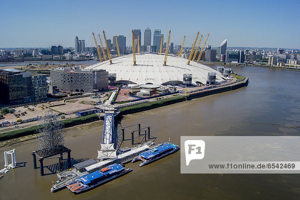 Millennium Dome and Canary Wharf  London  England  Great Britain  Europe