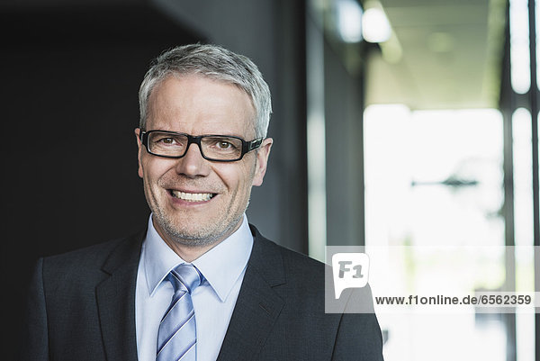 Germany  Stuttgart  Businessman standing in office building  smiling