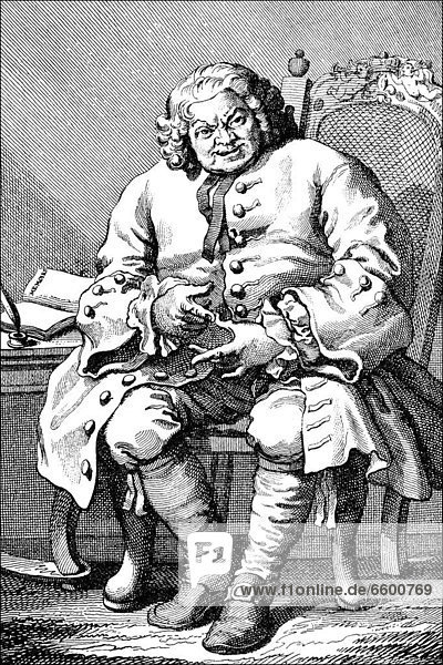 Portrait von Simon Fraser  11. Lord Lovat  1667 - 1747  ein schottischer Clanführer im 18. Jahrhundert  Zeichnung von William Hogarth  1697 - 1764  ein sozialkritischer englischer Maler und Grafiker