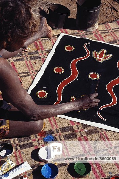 Member Of Walpari Tribe Painting On Cloth  Close-Up
