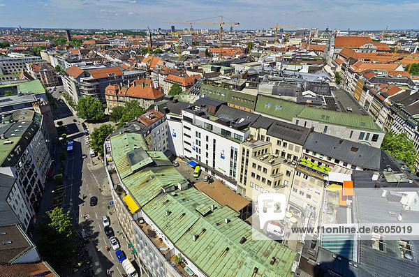 Blick vom Alten Peter über die Dächer von München  Oberbayern  Bayern  Deutschland  Europa