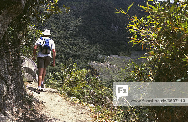 Backpacker Walking On The Inca Trail