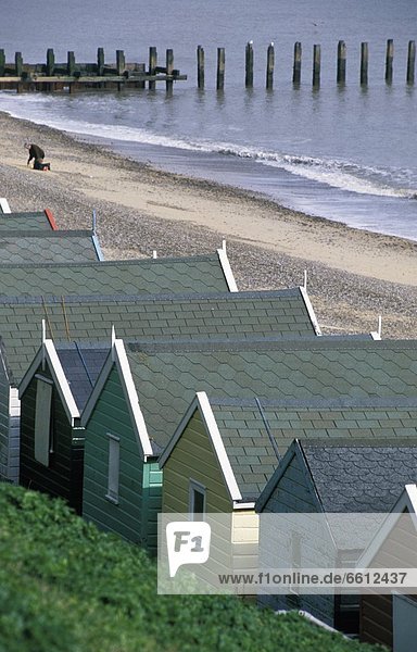 High angle view of beach huts